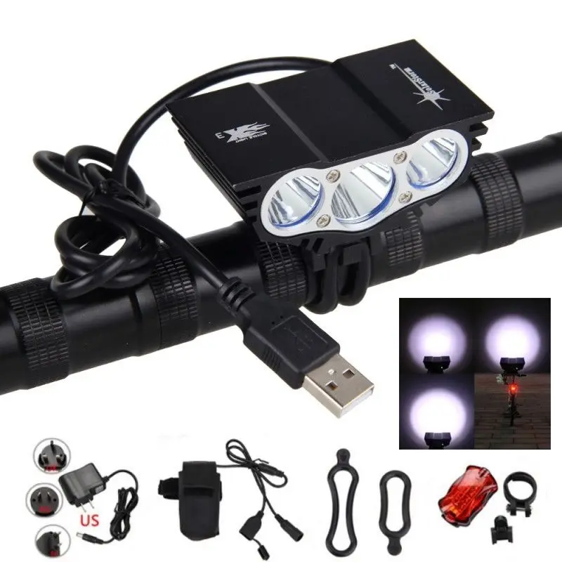 

LED Bike Light USB Rechargeable 8000LM XM-L 3x T6 LED Bicycle Light Cycle Lamps Torch Headlight + 4x18650 Battery Pack+Charger