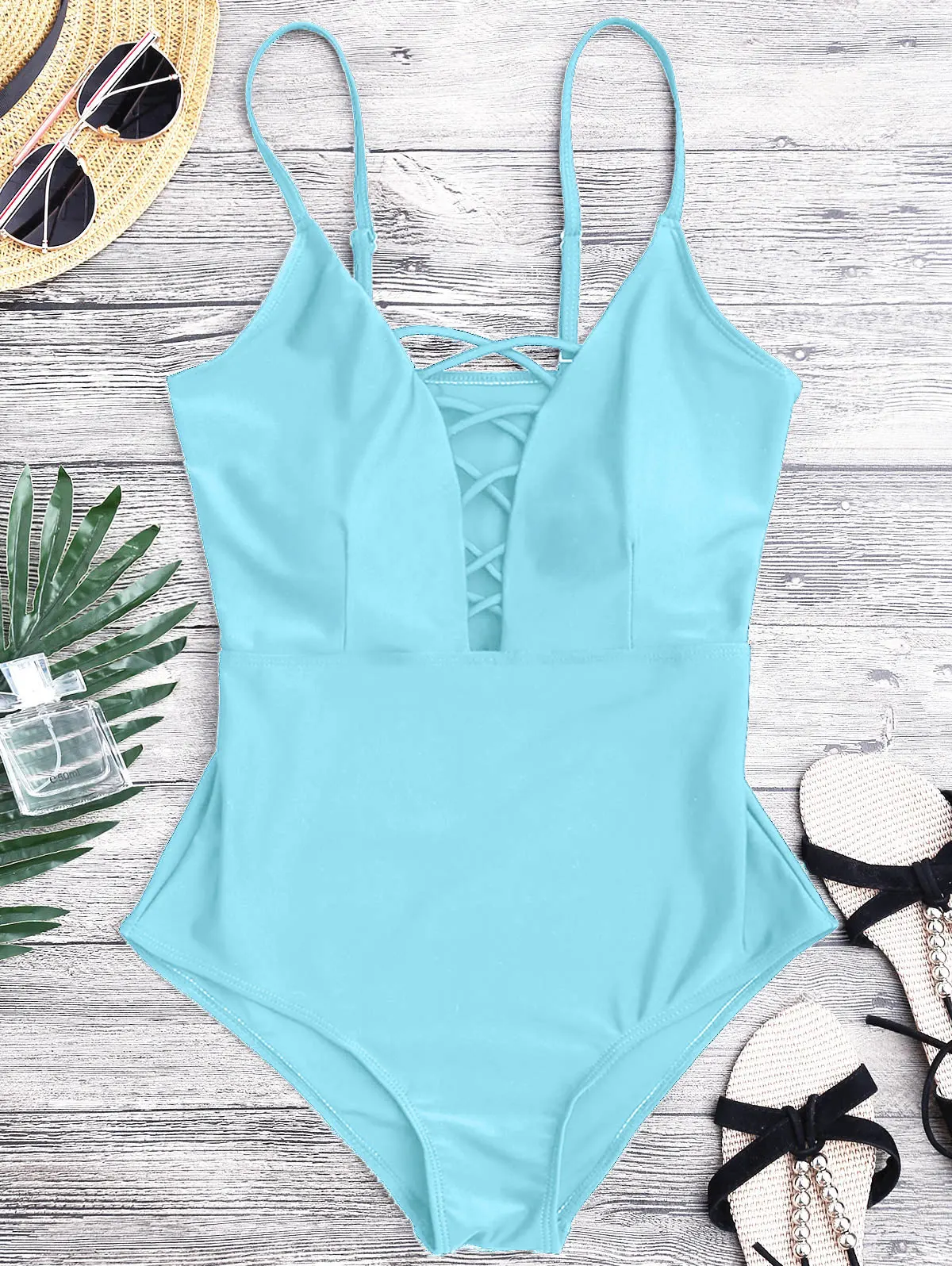 Zaful Sexy Crisscross Plunge One Piece Swimwear Backless Monokini