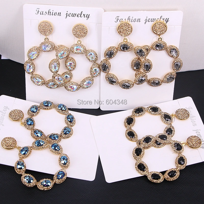 

5Pairs Zyunz Fashion Round flower earrings pave golden rhinestone crystal skull stone circle dangle earrings jewelry for women