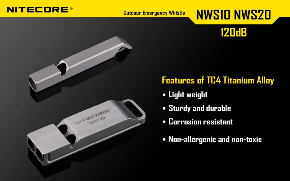 NITECORE выживания свисток NWS20 120dB спасательный титановый сплав UNI тело для наружного аварийного портативного освещения аксессуары