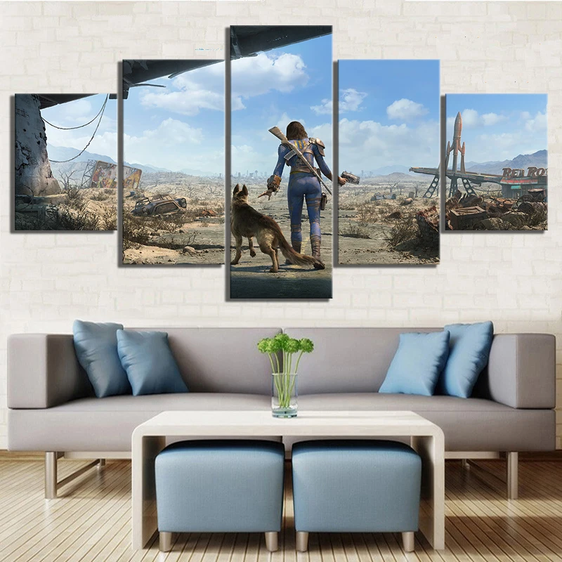 

Home Decoration Modular Poster Pictures 5 Panel Fallout 4 Video Games Wall Artwork Canvas Painting Printed For Living Room Frame