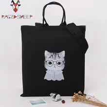 Модная хлопковая сумка для покупок из овечьей шерсти, складная сумка для покупок с принтом милых кошек, Эко сумка для покупок