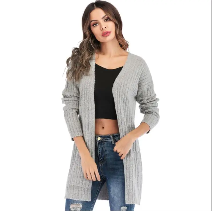 2019New Hot Sale Women's Sweaters Autumn European American large size women solid color long knit cardigan sweater women's Coat |