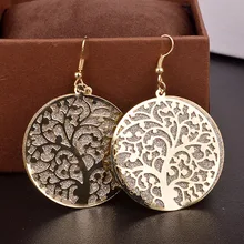 2015 Jewelry Round Life Tree Hollow Out Scrub Earrings for Women long Earrings Designs Fine Jewelry