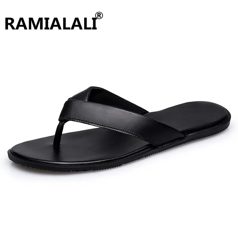 

Brand Summer Men Slippers Male Genuine Leather Flip Flops for Man Vintage Casual Beach Sandals Non-slide Zapatos Shoes