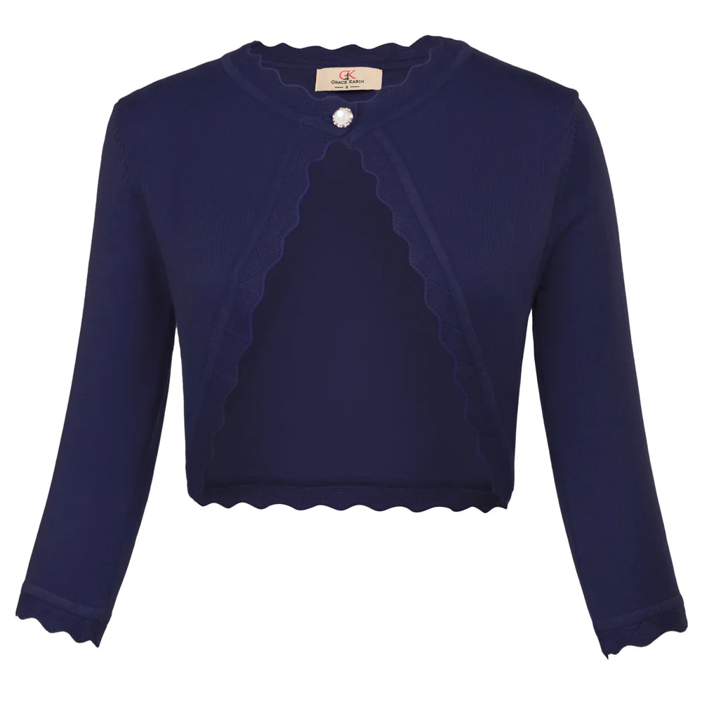 Navy Blue Осенний свитер, пальто для женщин, с ушками, с 3/4 рукавом, на одной пуговице, вязанное болеро, болеро, стильный однотонный укороченный жакет, топы для девушек - Цвет: Navy Blue