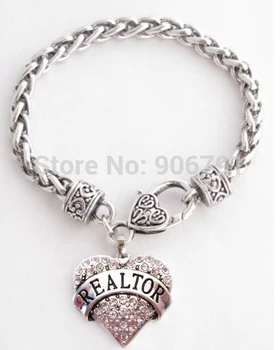 

30pcs a lot antique silver color Realtor with clear Crystal Heart Lobster Claw Bracelet jewelry