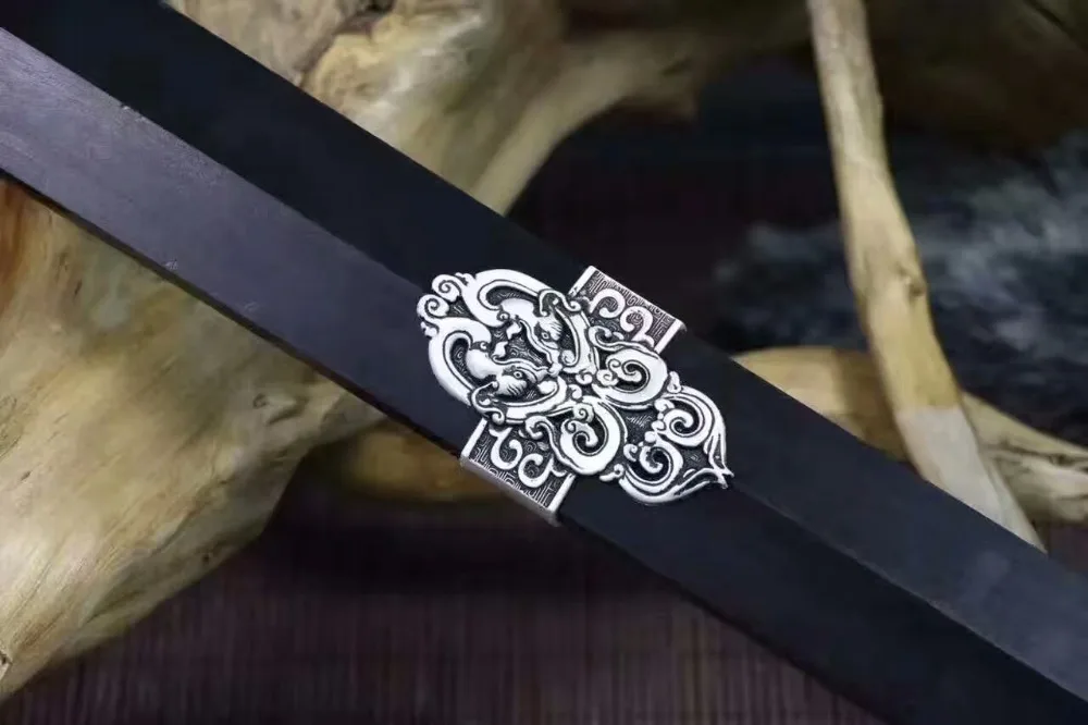 Высокое качество Традиционный меч династии Хань, катана ручкой ковки в закалочное масло высокого клинок из марганцевой стали черные ножны серебрение фитинг F