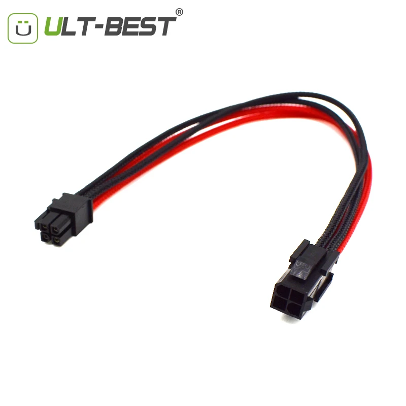 

ULT-Best ATX EPS Power Supply 4Pin CPU Male to Female 18AWG Extension Cable Wire Black Red Nylon Sleeved Cables 30CM