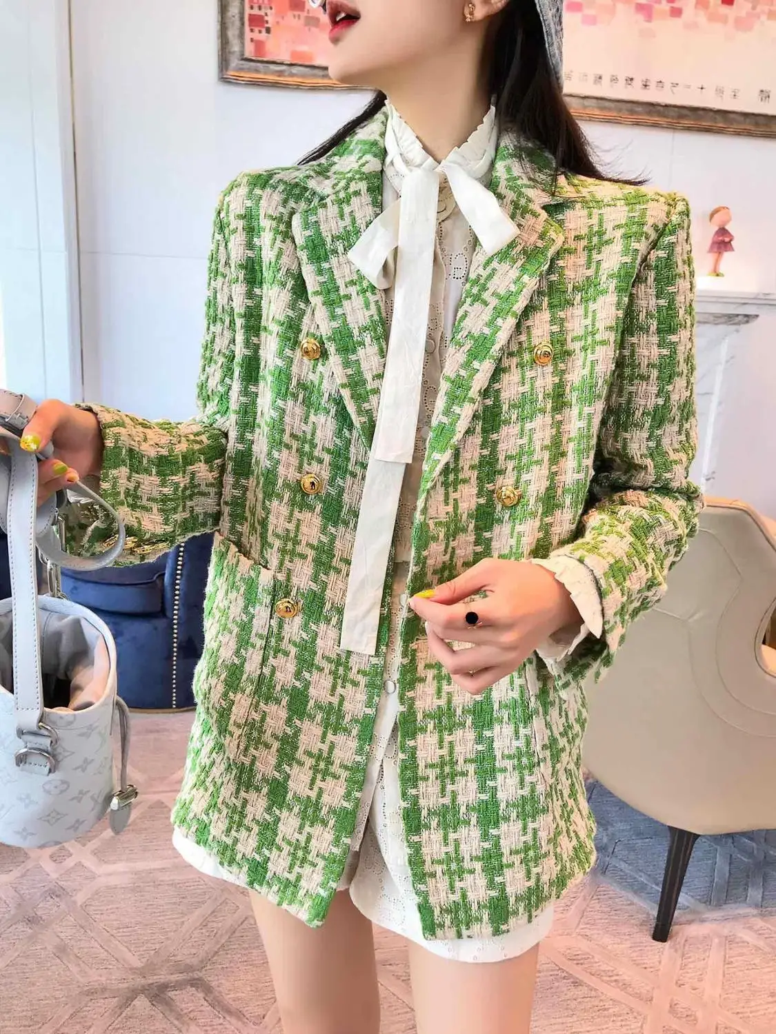 

2019 autumn new women plaid tweed jacket coat rmsx 7.09