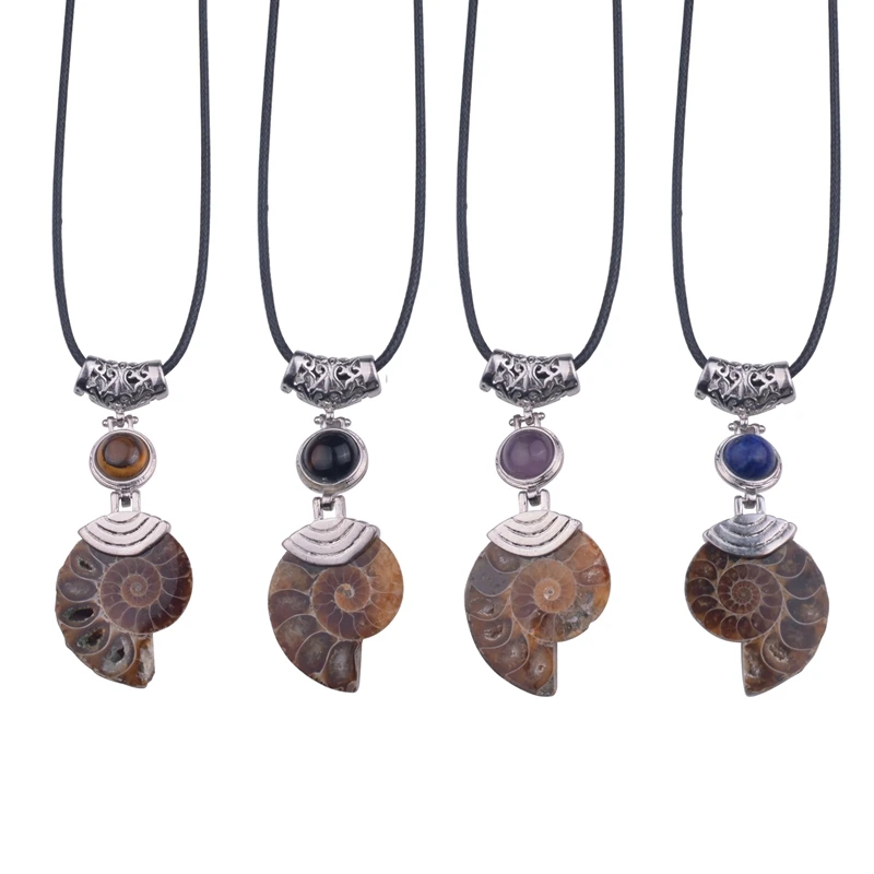 Natural Ammonite Conch Shell necklaces & pendants with  Lapis Lazuli Tiger Eye Beads Stone Jewelrcollier christmas gifts