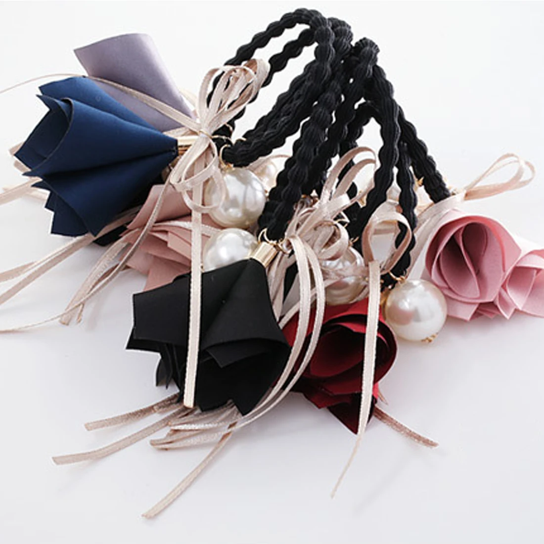 

Women Morning Flower With Pearl scrunchy Headband Lady Hair Gum Headdress Ribbon Elastic Hair Band Women Girl Gum for Hair