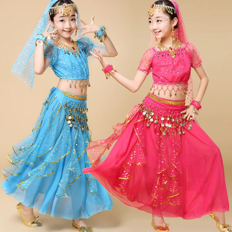 

Short Sleeve Indian Dance Costumes for Kids Girls Belly Dance Clothing Indian Kid Dance Suits Children Oriental Clothes 8pcs/set