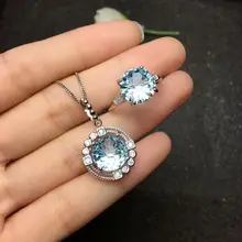 MeiBaPJ Природный фейерверк небо украшения с голубым топазом Набор 925 Чистое серебро Кольцо Кулон ожерелье 2 Костюмы Свадебные украшения для женщин