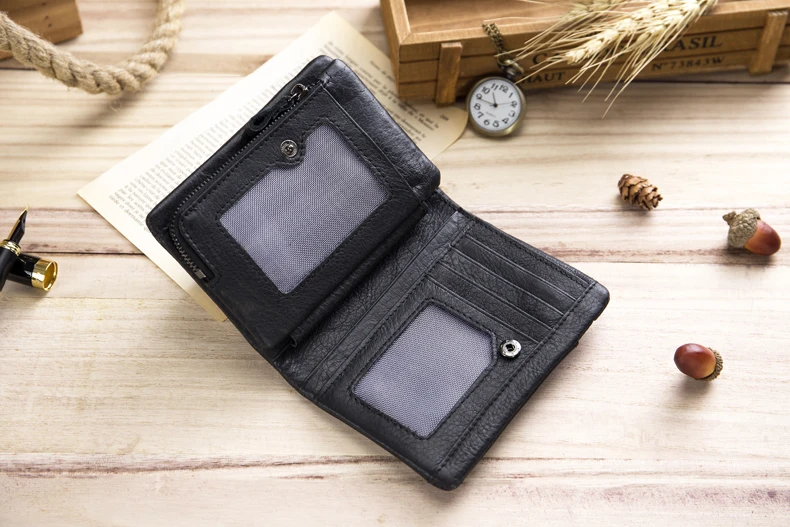 Genuine Cowhide Leather Men Wallets New Brand Vintage leather man Purse with Coin Bag Short Male Multi card holder