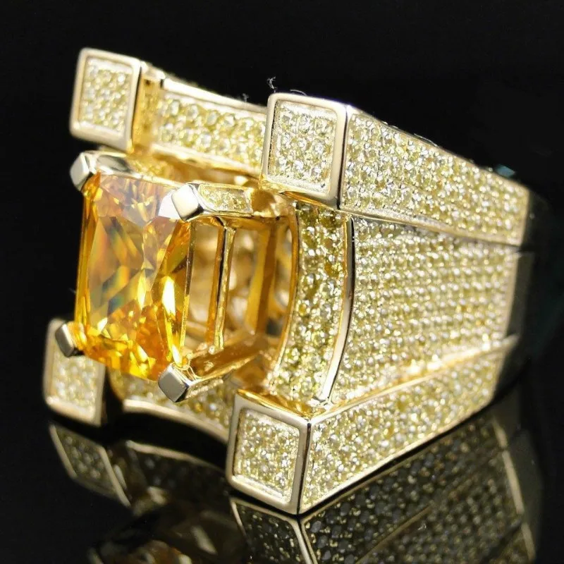 AAA кубического циркония Ice Out Bling широкие хип-хоп кольца золотого и серебряного цвета геометрические мужские хип-хоп Рок CZ Кольцо большие хрустальные ювелирные изделия подарок