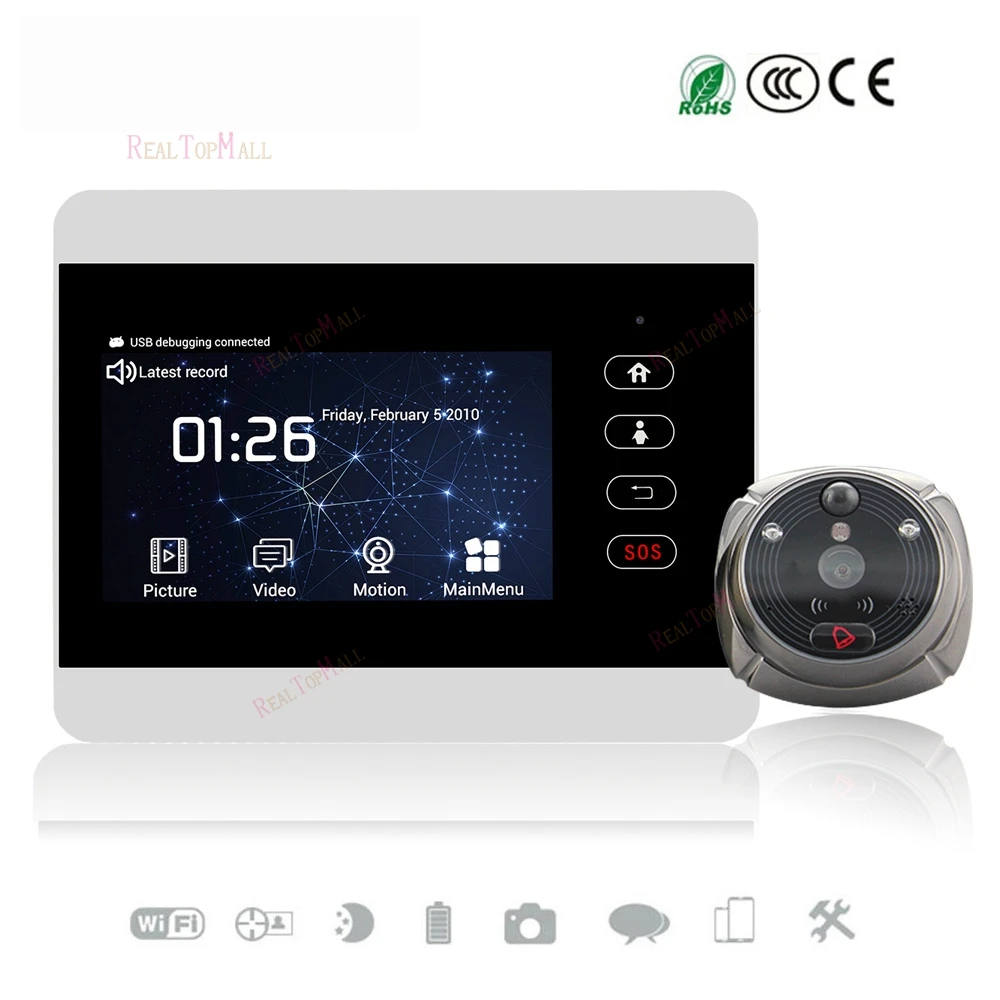 

ihome5 WiFi Wireless Digital Peephole Door Viewer 4" Front Door Peephole Camera Wifi Doorbell with Intercom or take picture