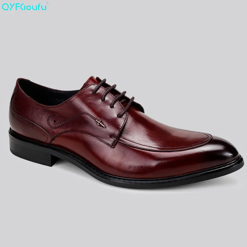 

QYFCIOUFU Fashion Handmade Mens Shoes Luxury Business Dress Shoes Genuine Leather Quality Cow Leather Lace Up Formal Shoes