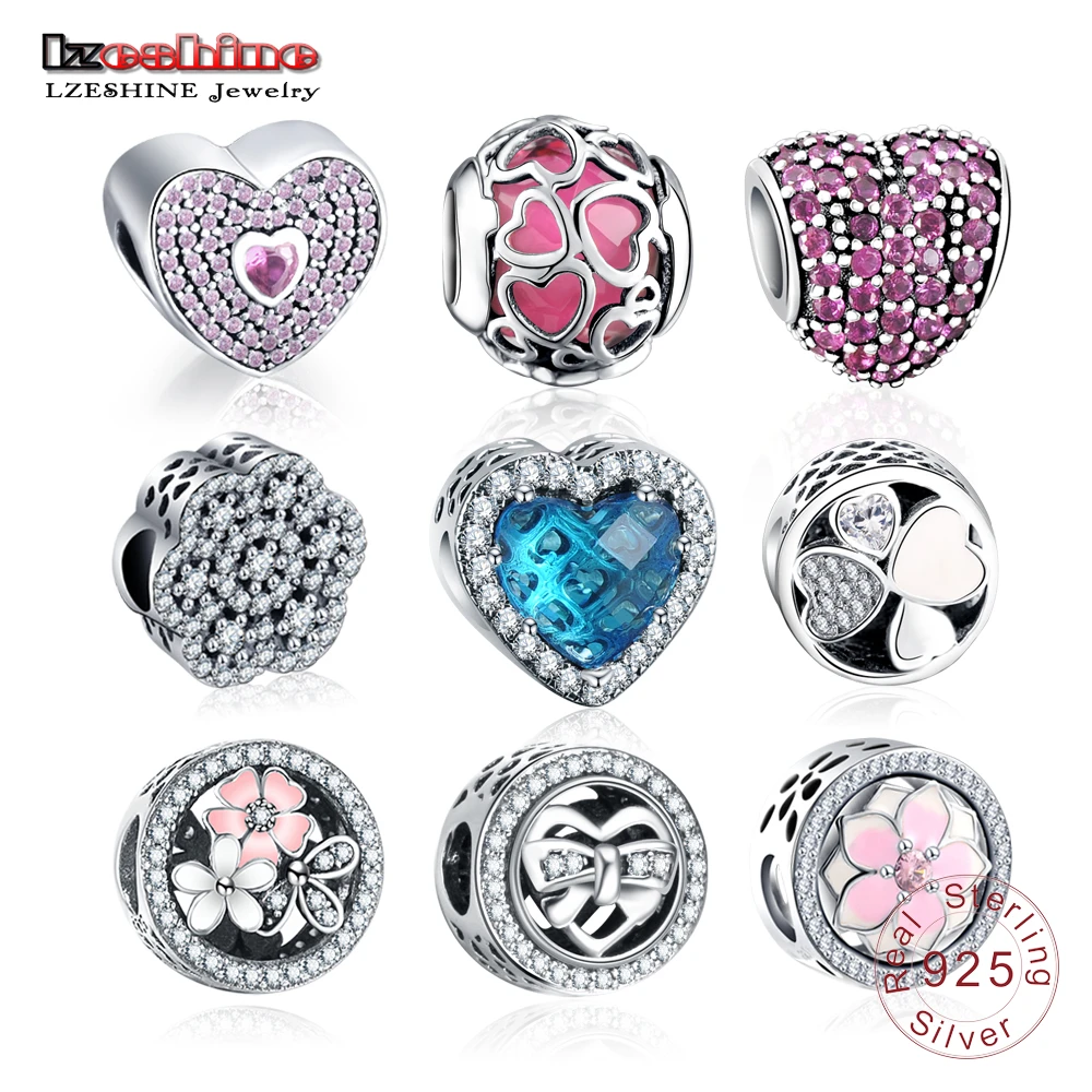 LZESHINE Real 925 Sterling Silver Heart & Crown Charms Beads Fit