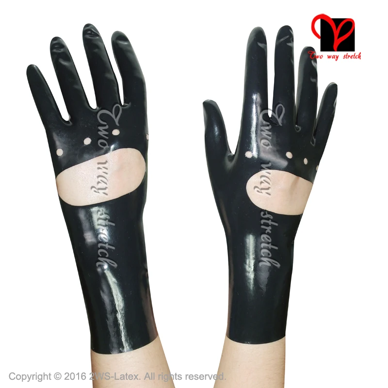 Sexy Black Latex Gloves with holes Rubber Mittens Gummi Glovelettes