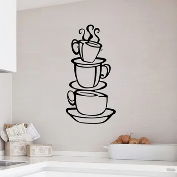 Removable Kitchen Decoration sticker Coffee Cups Cafe Tea Wall Sticker Coffee House Wall Decal Vinyl Art Mural Pub Decals Y 76