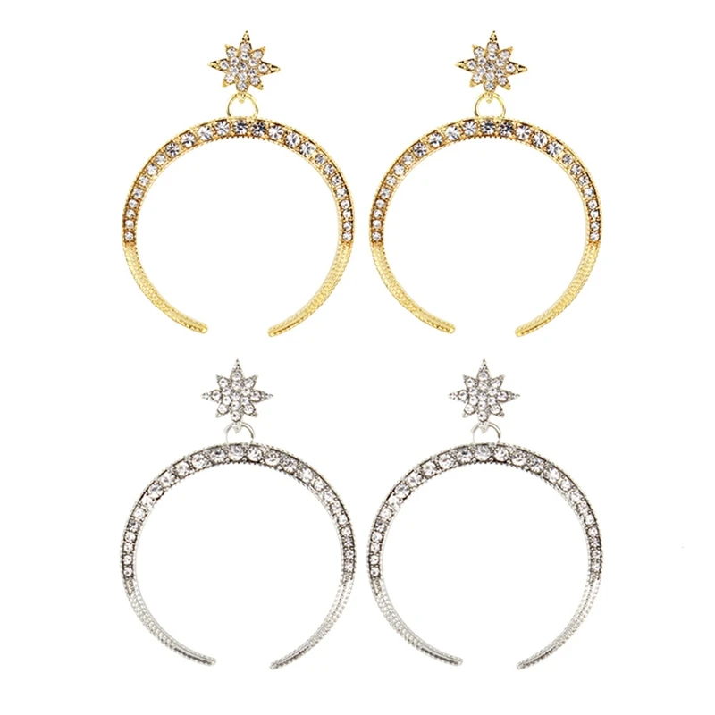 

Vintage Rhinestone stud earrings Heat Mini- Little Star Modeling Ear Nail Will Crescent Moon Crystal Women Girl Earrings