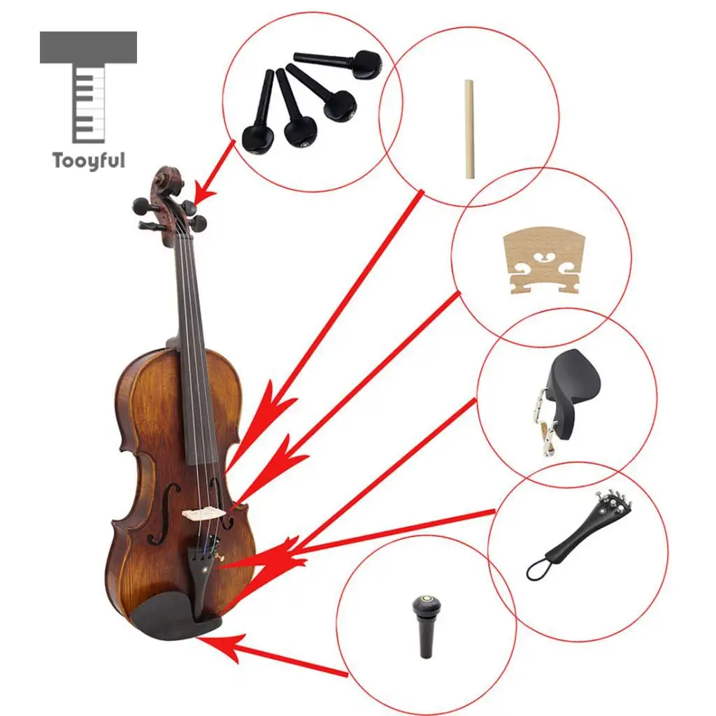 Tooyful 15 Pieces Ebony Soundpost Endpin Chinrest Screws Bridge for 4/4 Size Violin Fiddle Replacement Parts