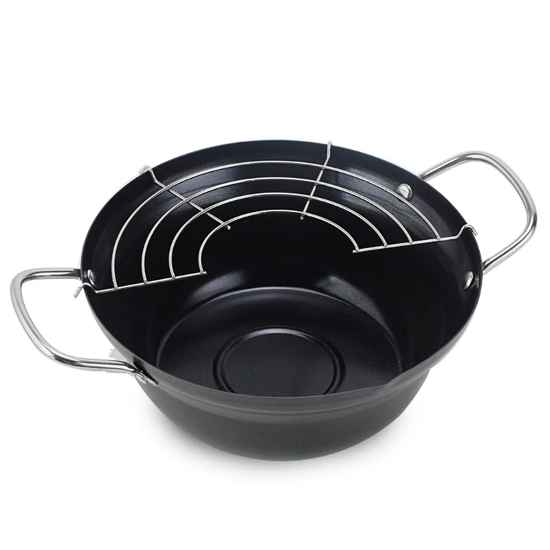 

Household Tempura Fryer With Drain Frame Japanese Style Fryer Potable Cooking Pot Kitchen Utensils