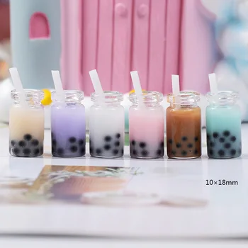 

10pcs/lot glass simulation colorful milk tea bottle 18mm Ornaments Micro landscape Ornaments