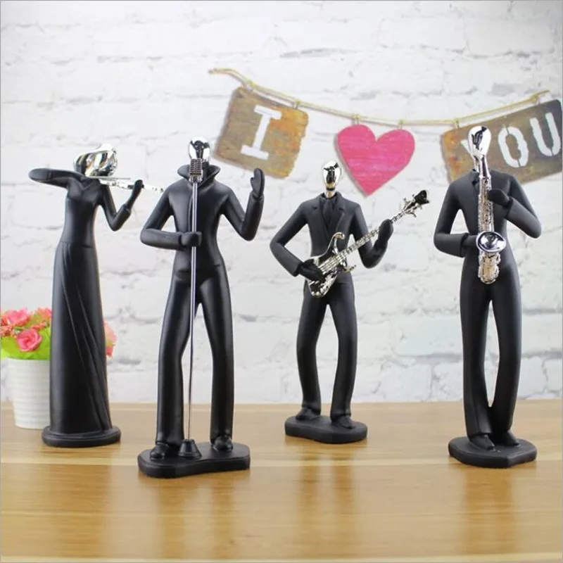 1PC Classical Resin Black Color Music Man Figures Playing Guitar Saxophone Statues Home Decor Dolls Modern Style Ornament 1PC Classical Resin Black Color Music Man Figures Playing Guitar Saxophone Statues Home Decor Dolls Modern Style Ornament