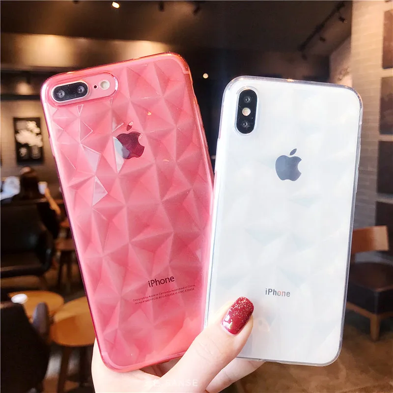 Luxury Simple Geometric Diamond Pattern Case For Iphone X 7 8 6 6s Plus shine Soft TPU Transparent Case For Iphone 7 Case Cover