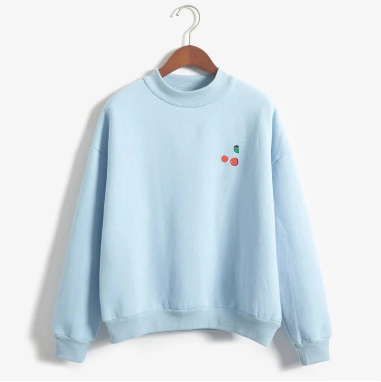  2017 Autumn Winter Thick Sweatshirt Women Long-Sleeved Fleece Hoodies Kawaii Cherry Print Girls Pul