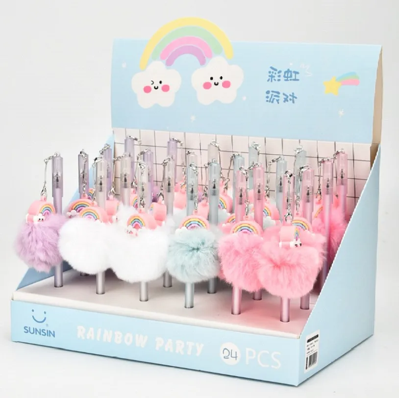 

1Pc Creative Gel Pen Plush Cute Rainbow Gel Pen 0.5mm Full Needle Black Ink Pen School Supplies Office Supplies Bts Stationery