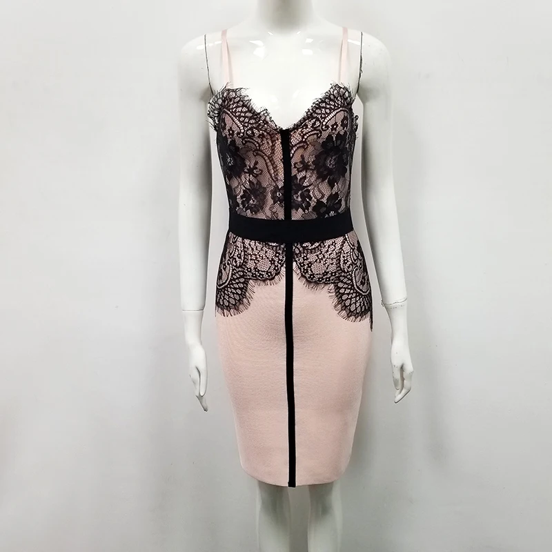 

2019 New Evening Party Dress Slim Sleeveless Vestidos Club V Neck Mini Women Bandage Dresses Lace Sexy Summer Clothing