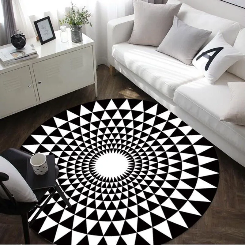 Modern Geometry Carpet Black White Round Rug Carpets For Living Room Modern Geometry Carpet Black White Round Rug Carpets For Living Room Tapete Para Sala Yuga Mats Tapis Diameter 80 100 120 In From Home Garden On