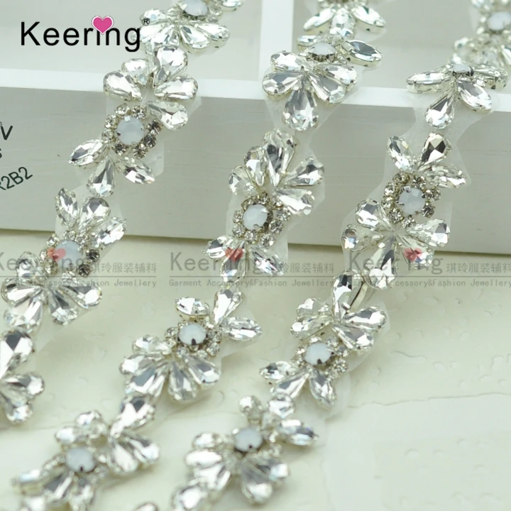 (10 yards) Wholesale hand sewing bridal beaded crystal rhinestone pearl