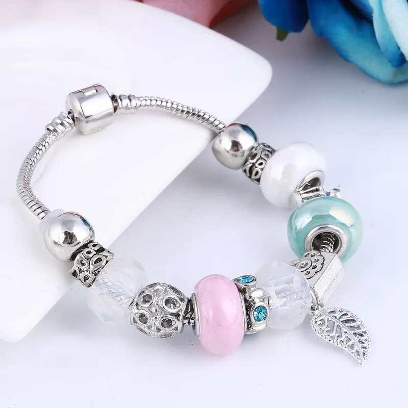 Европейский стиль, винтажный посеребренный браслет с кристаллами, женский браслет, подходит для оригинала, сделай сам, брендовый браслет, ювелирное изделие, подарок