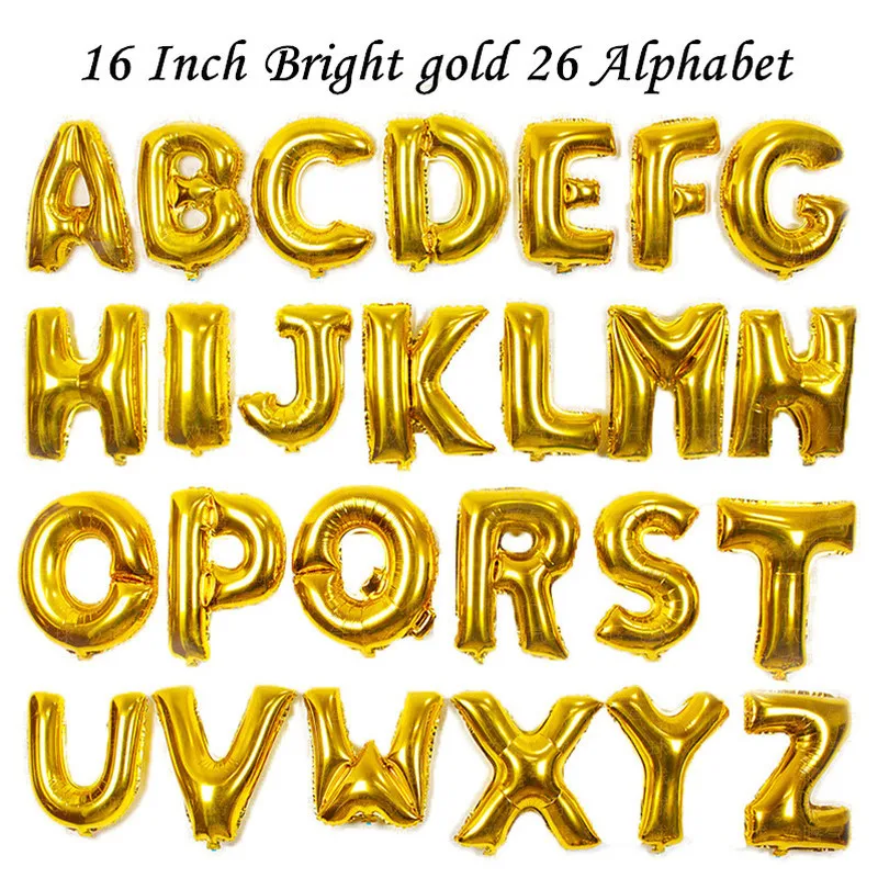 16 Inch Bright Gold 26 Alphabet Letters Balloons Foil ...