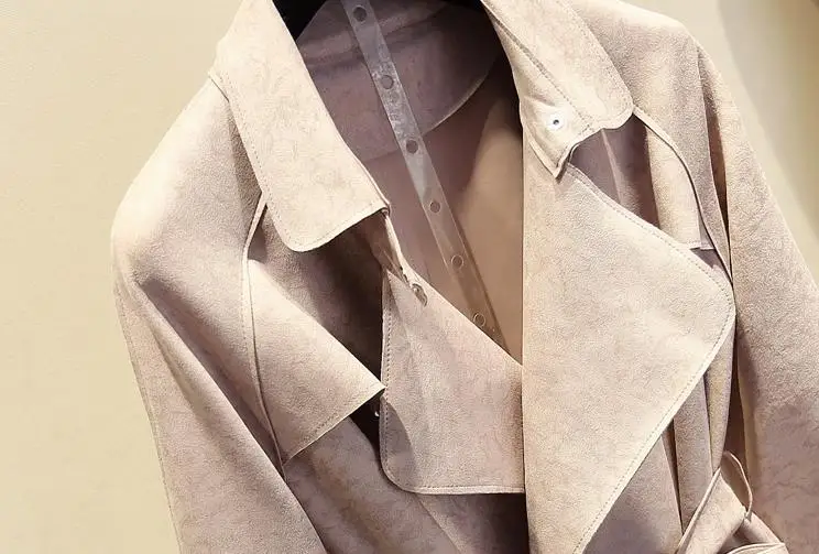Daim Manteaux dark Vers Tranchée Blue Tournent Casual Long Solides Manteau À Printemps Automne Pour Femmes Slim Gray pink Green Le 2018 Suede Bas navy TgzXHq