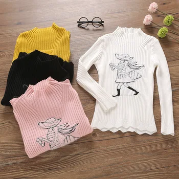 

4-8T New Fashion Teen Girls Knit Sweater Cartoon Girls&Cat Christmas Sweater Cute Children Sweaters Toddler Girl Winter Clothes