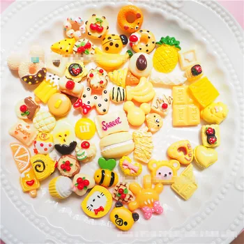 

50Pcs/lot Slime Charms yellow Cake Resin Flatback Plasticine Slime Accessories Beads Making Supplies For DIY Scrapbooking Crafts