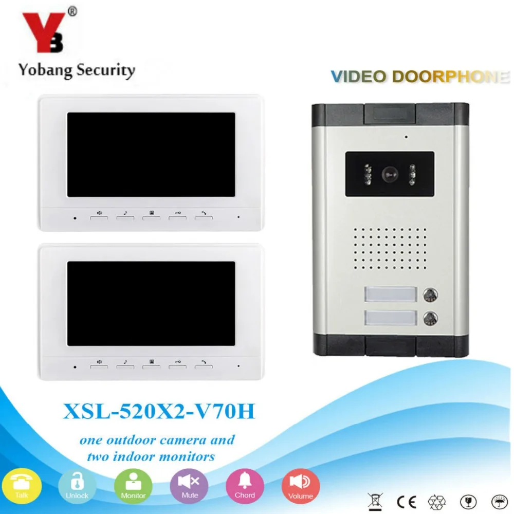 

YobangSecurity 7 Inch HD Color Cable Video Door Intercom Night Vision And Waterproof Design Video Doorbell 1 Camera 2 Monitor.