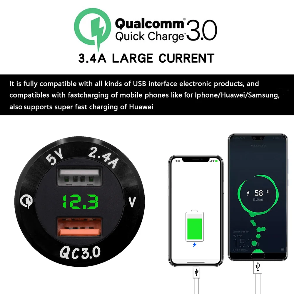 Usb разветвитель для прикуривателя QC3.0 автомобильный usb 5 В 3 4 А светодиодный выход