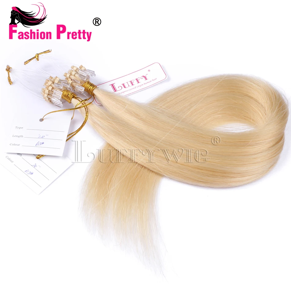 

10A Unprocessed #613 Blonde Virgin Brazilian Human Hair Silky Straight Micro Loop Hair 100% Handmade Micro Loop Ring Extensions