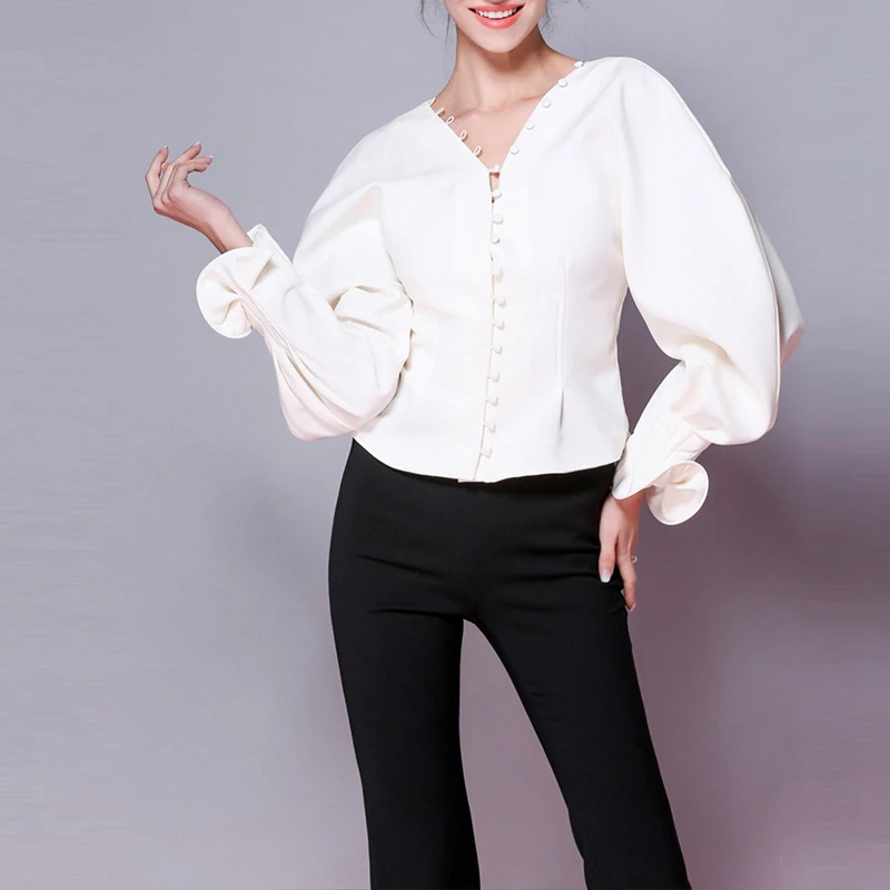 RealShe Fashion Blusas Mujer De Moda 2018 Autumn Women Sexy V-Neck Petal Sleeve Women Blouses Shirt Ladies Casual Tops Blusas RealShe Fashion Blusas Mujer De Moda 2018 Autumn Women Sexy V-Neck Petal Sleeve Women Blouses Shirt Ladies Casual Tops Blusas