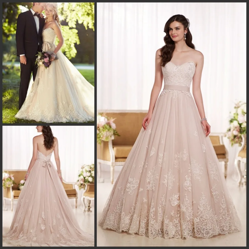 2015 New Arrival Princess Bride Wedding Gowns Sweetheart A line Lace Applique Tulle Wedding