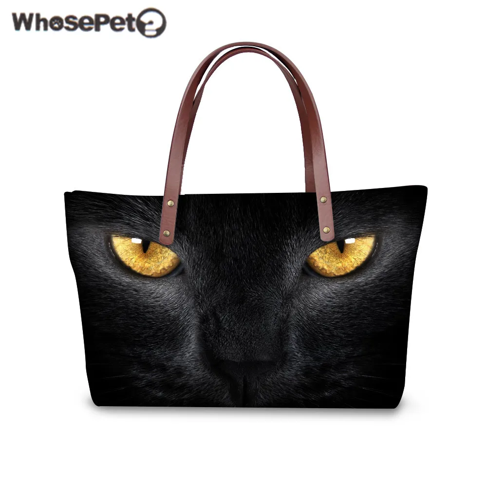 WHOSEPET Для женщин сумки Черный кот с принтом глаз сумка модный топ-ручка сумка женская большой вместительные сумки Feminina женские