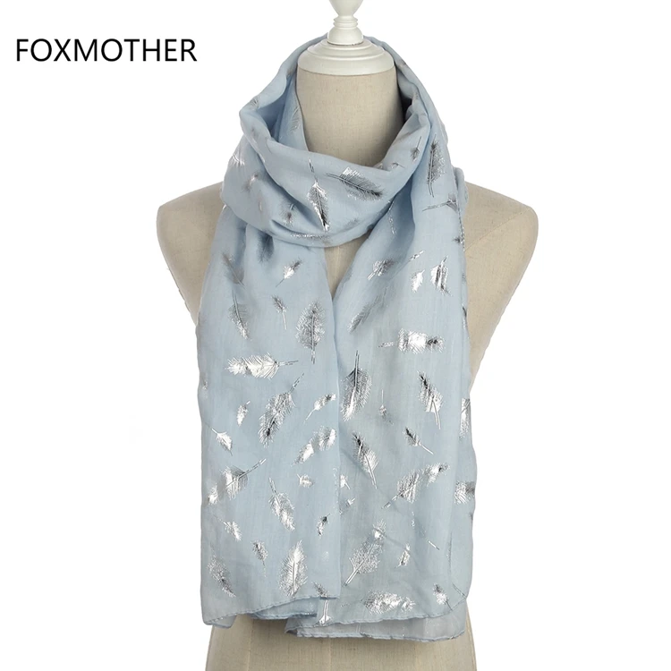 FOXMOTHER модные женские белые темно-синие желтые бронзовые фольга Серебряное перо кольцо шарфы шейный шарф блестящий платок - Цвет: Sky Blue Long