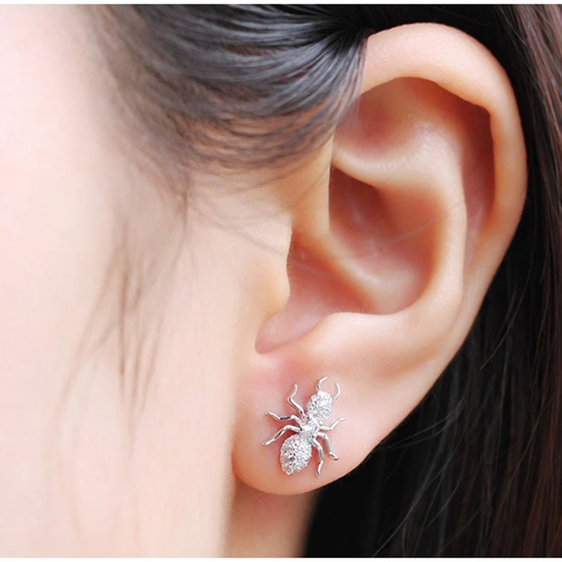 

New AAA Zircon Pure 925 Sterling Silver Ant Insect Cuff Stud Earring LES PETISTS Animal Jewelry Christmas Gift
