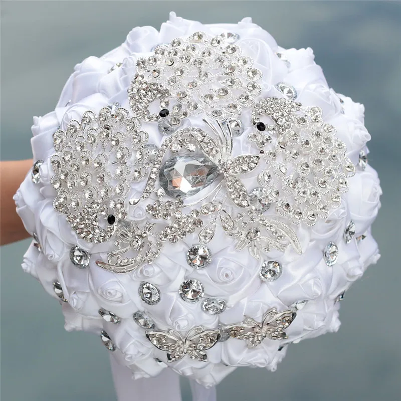 16styles new white wedding bride holding flowers artificial bouquet ribbon rhinestone pearl bouquet decoration bride groom dance